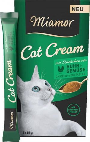 MIAMOR Cat Cream Pasta z kurczakiem i warzywami - przysmak dla kota - 5x15g