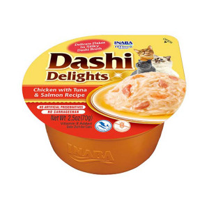  INABA Dashi Delights Kurczak z tuńczykiem i łososiem w bulionie - przysmak dla kota - 70g