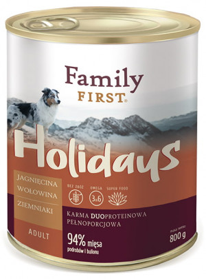 FAMILY FIRST Holidays Adult Jagnięcina, wołowina, ziemniaki - mokra karma dla psa - 800g