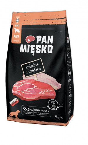 PAN MIĘSKO Cielęcina z indykiem XS - sucha karma dla psa - 9kg