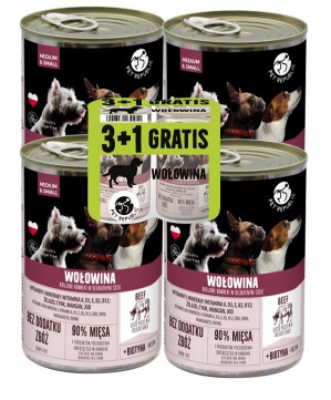 PETREPUBLIC Wołowina kawałki w delikatnym sosie - mokra karma dla psa 3 + 1 gratis! - 4x 400g 