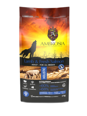 AMBROSIA Jagnięcina i świeży łosoś - sucha karma dla psa - 2kg