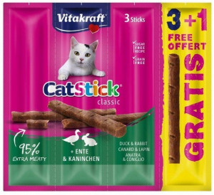 VITAKRAFT CatStick Kaczka z królikiem - przysmak dla kota - 3 + 1 gratis! 