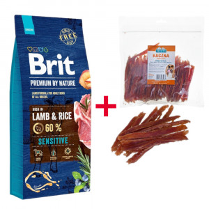 BRIT Premium By Nature Sensitive Lamb & Rice - sucha karma dla psa - 15 kg + Przysmak Petitto 