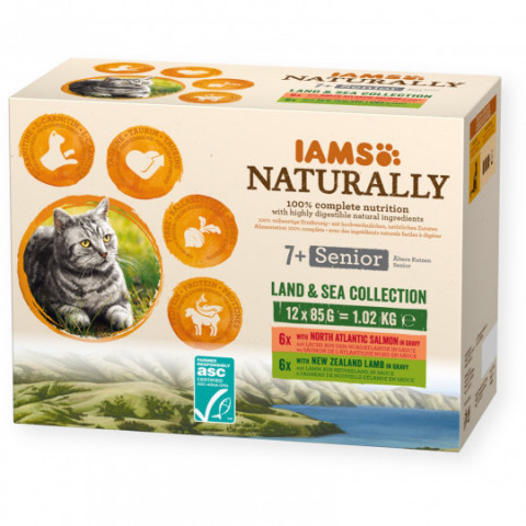 IAMS Naturally Senior zestaw smaków morskch i mięsnych 12x85g