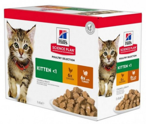 HILL'S Science Plan Poultry Kitten Mix Smaków Drobiowych - mokra karma dla kociąt, kotek w ciąży i karmiących - 12x85 g