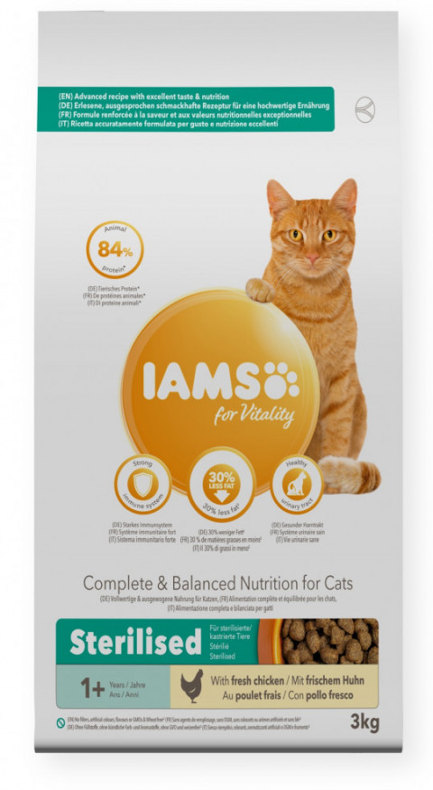 IAMS for Vitality Sterilised ze świeżym kurczakiem 3 kg