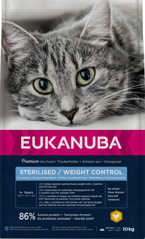 EUKANUBA Sterilised/­Weight Control Chicken - sucha karma dla kota - 10kg