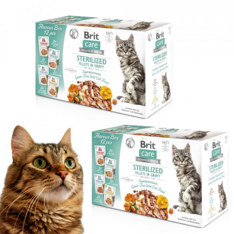 Brit Care Cat Sterilized Flavour Box Pouch - mokra karma dla kota - 2x(12x85 g)