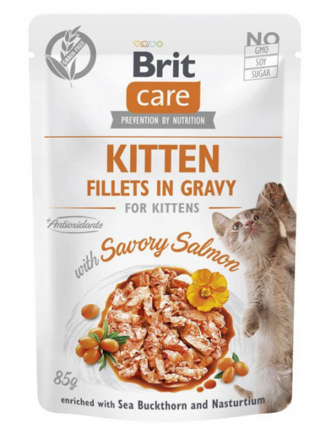 BRIT Care Cat Kitten Savory Salmon Pouch filety z łososia w sosie - mokra karma dla kota - 85 g