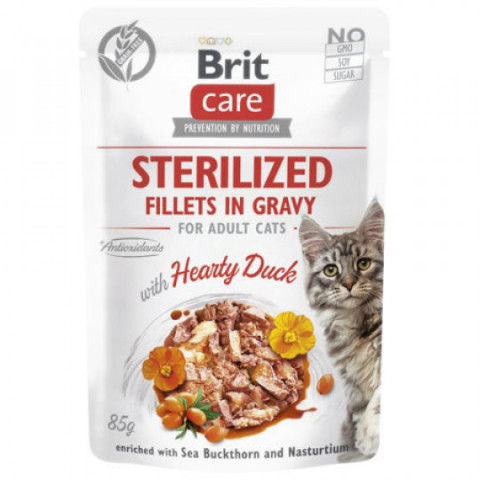 BRIT Care Cat Sterilized Hearty Duck Pouch filety w sosie - mokra karma dla kota - 85 g